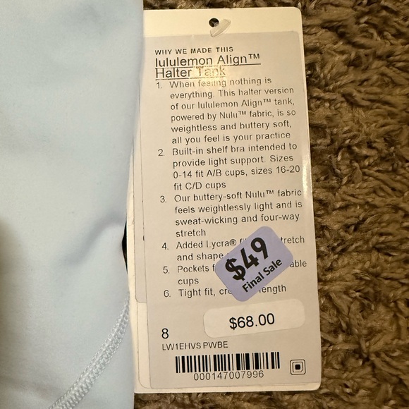 Lululemon Align Halter Tank Top Powder Blue Size 8 - Picture 5 of 6